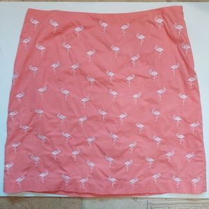 Talbots Embroidered Flamingo Skirt Novelty Print Coral Pink Size 14